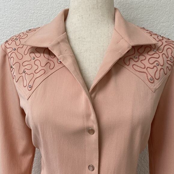 Vintage **Rare** Sage West Western Snap Pearl Button Long Sleeve Top - Picture 12 of 16